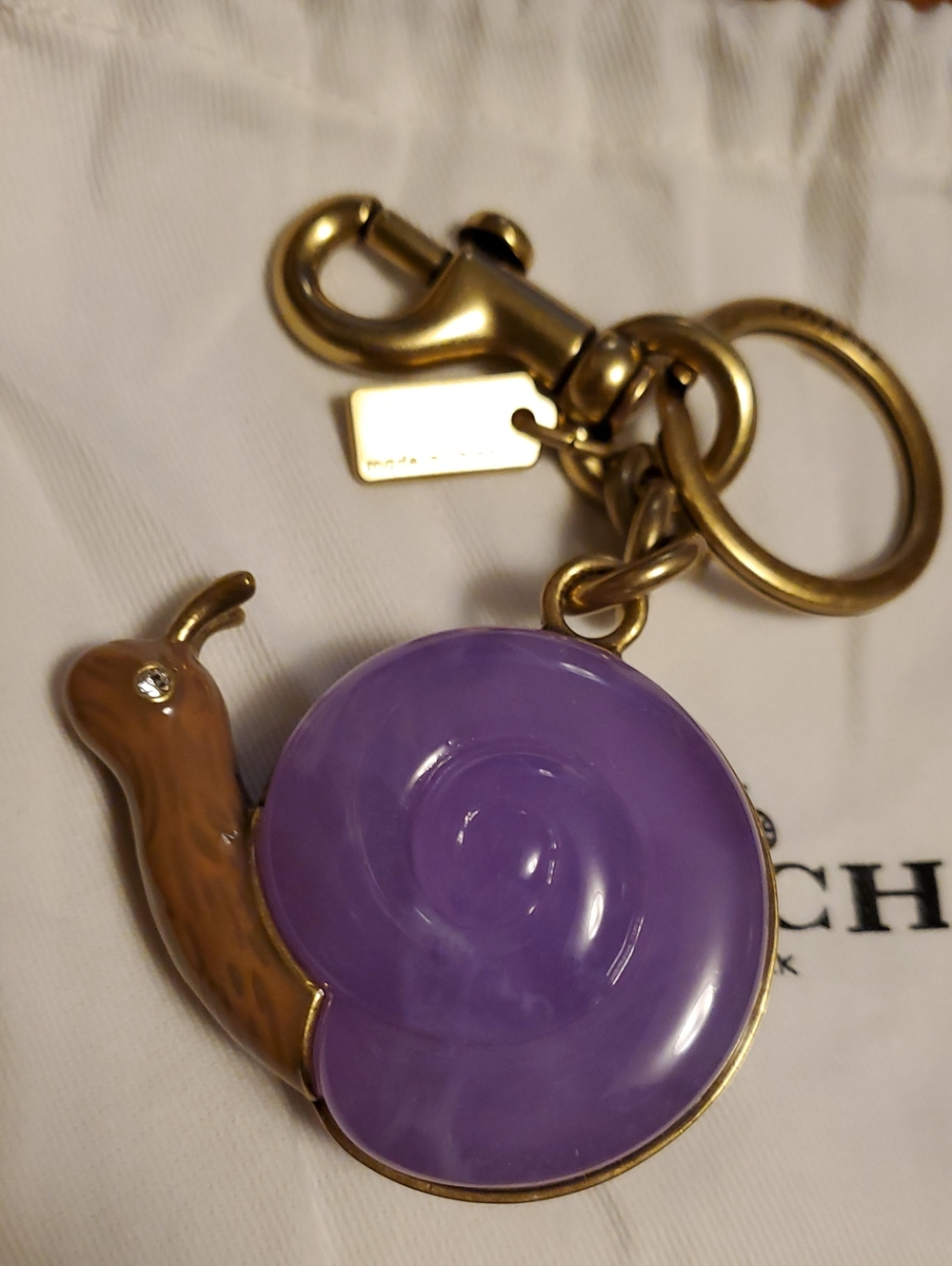COACH Snail Keychain Charm with Gold Hardware Fatty NWOT